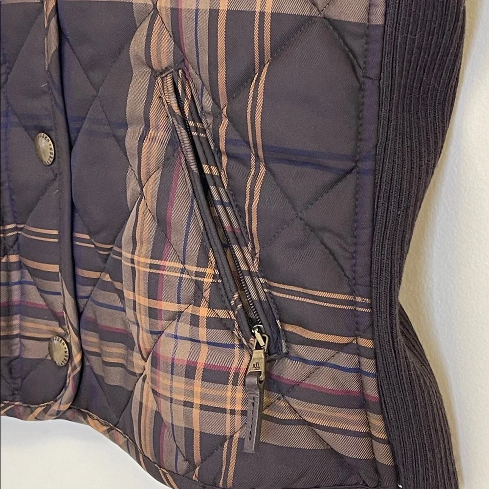 Lauren Ralph Lauren Quilted Tartan Vest XS Petite Plaid Zip Snap - Picture 3 of 10